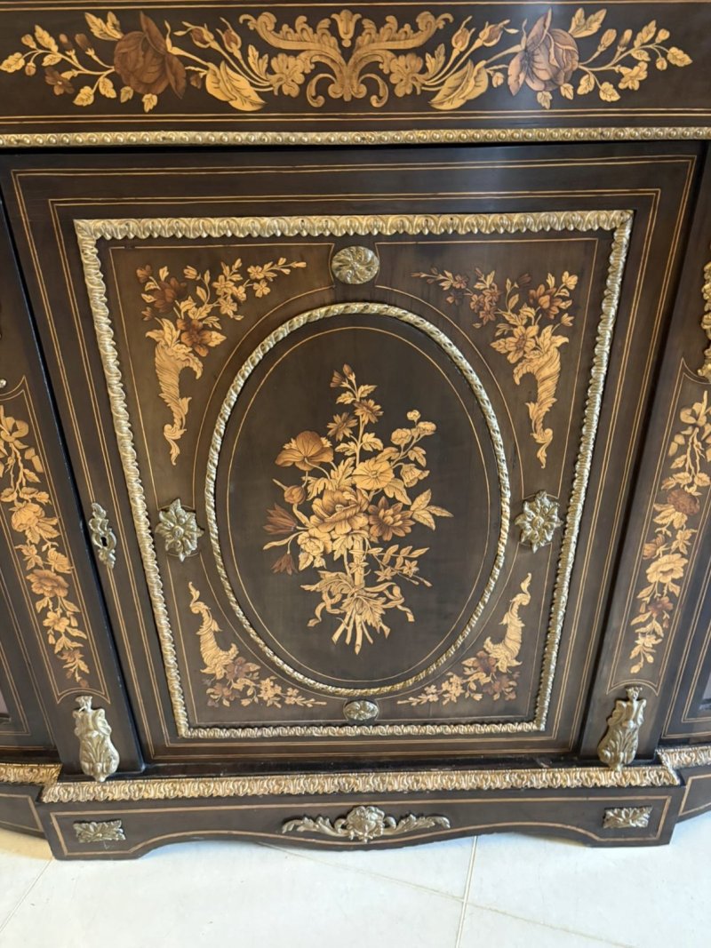 Outstanding Quality Antique Victorian Ebonised and Inlaid Floral Marquetry Credenza/Sideboard - Image 16